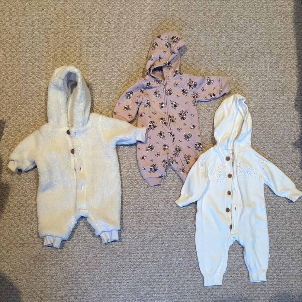 Lot Of 3 Organic Cotton Little Planet White & Pink Jumpsuits Newborn & 3 Mos